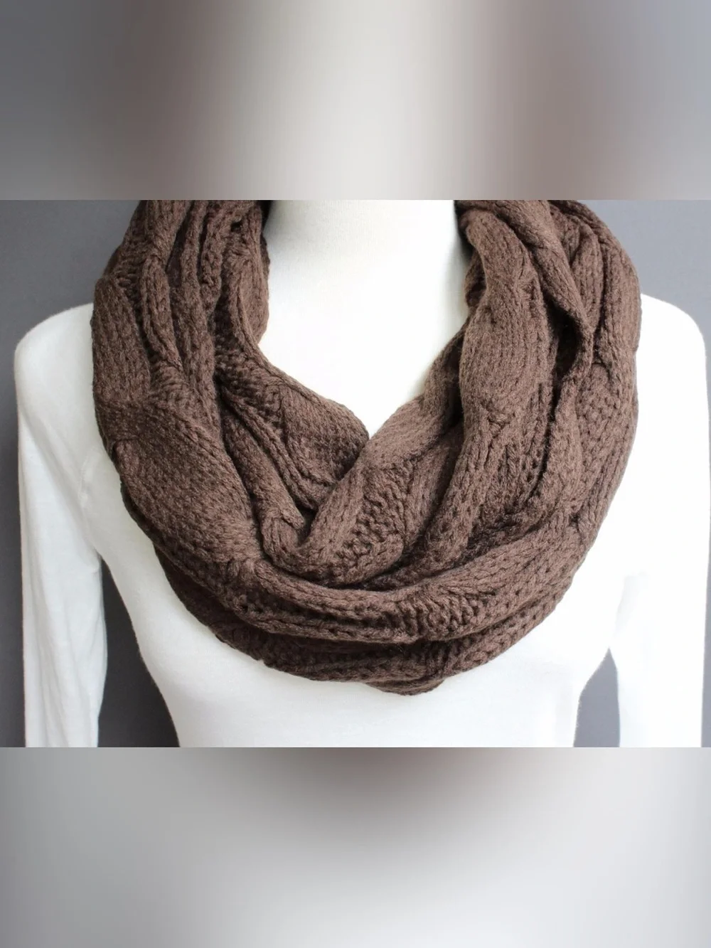 Cozy Brown Chunky Knit Infinity Scarf